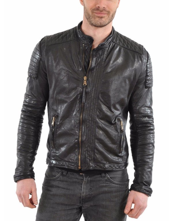 Mens Leather Motorcycle Jacket, Supersoft Lambskin Genuine Leather JK18